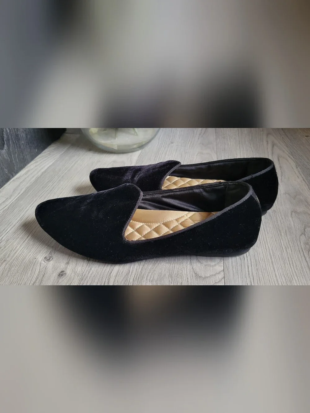 Birdies The Starling Black Velvet Smoking Loafer Slippers & Quilted Insole, US 9